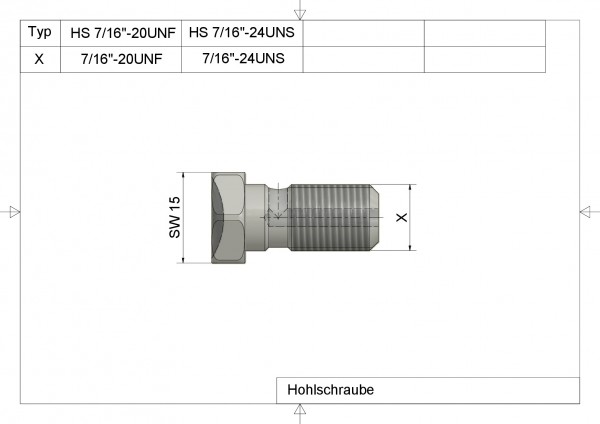 Hohlschraube 7/16" -20UNF Anschluss silber