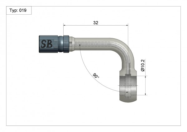 Ringfitting Typ 019 Ø10mm 90° Anschluss silber