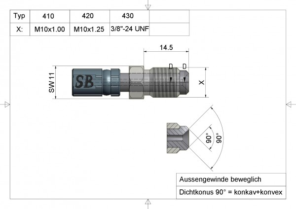 Aussengewinde Typ 410 Anschluss Edelstahl