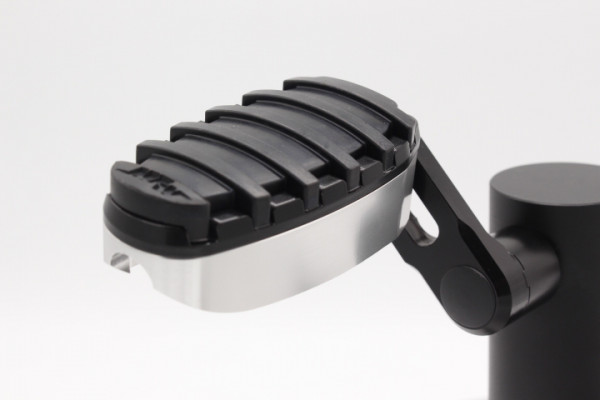 Komfort 2-teilig Fußrasten Set mit Variogelenk und  25-50mm Multiplatte silber glänzend, schwarz glä