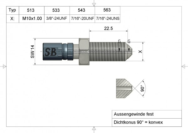 Aussengewinde Vario Typ 533 3/8"-24 G UNFAnschluss silber